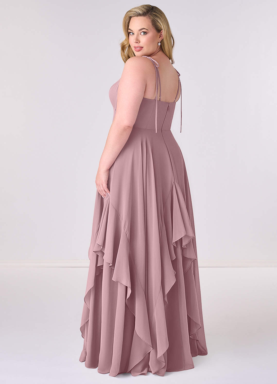 Gestuftes Kleid in A-Linie aus Chiffon mit V-Ausschnitt-AZ23013912-Endgültiger Verkauf
