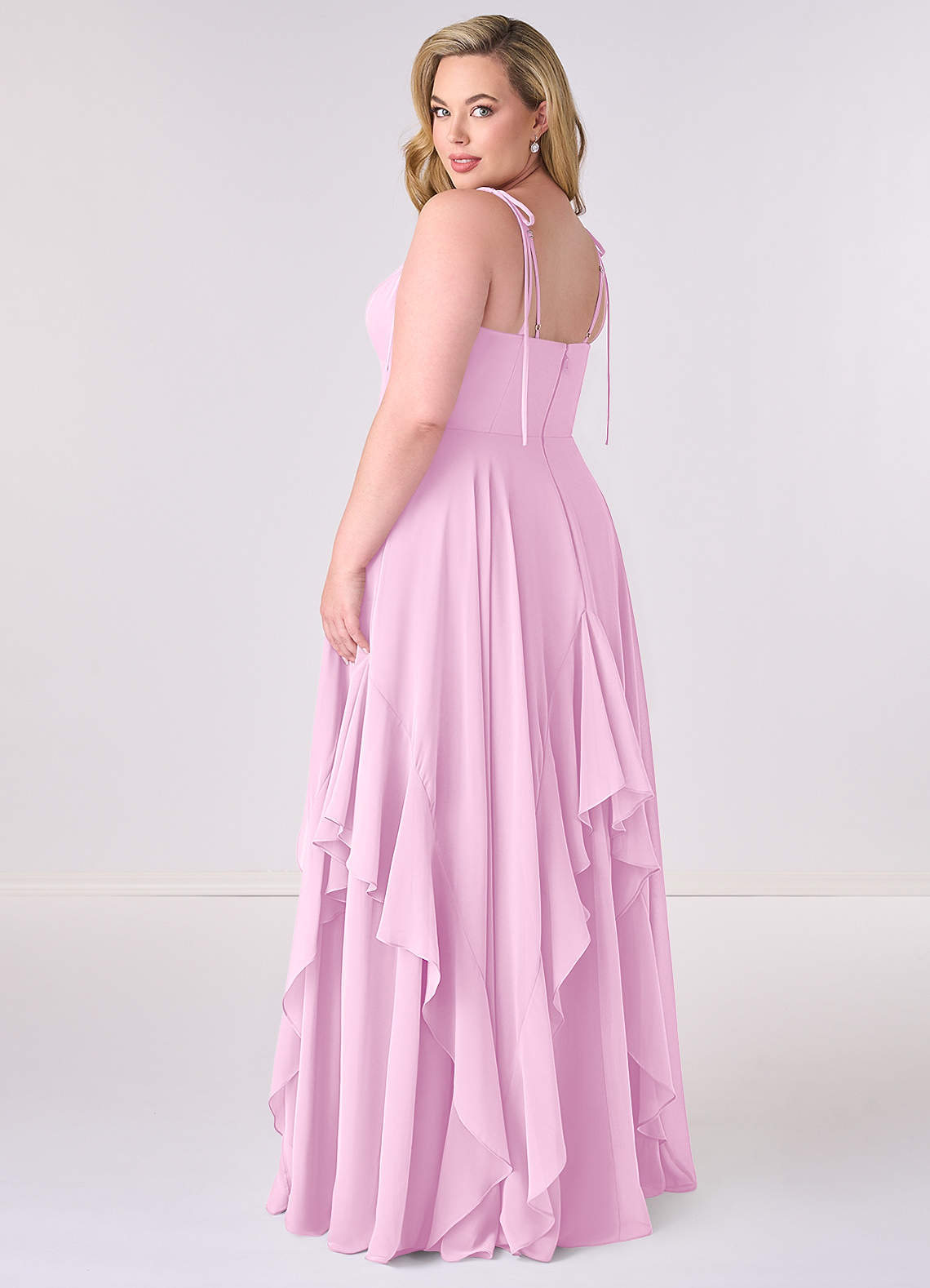 Gestuftes Kleid in A-Linie aus Chiffon mit V-Ausschnitt-AZ34651262-Endgültiger Verkauf