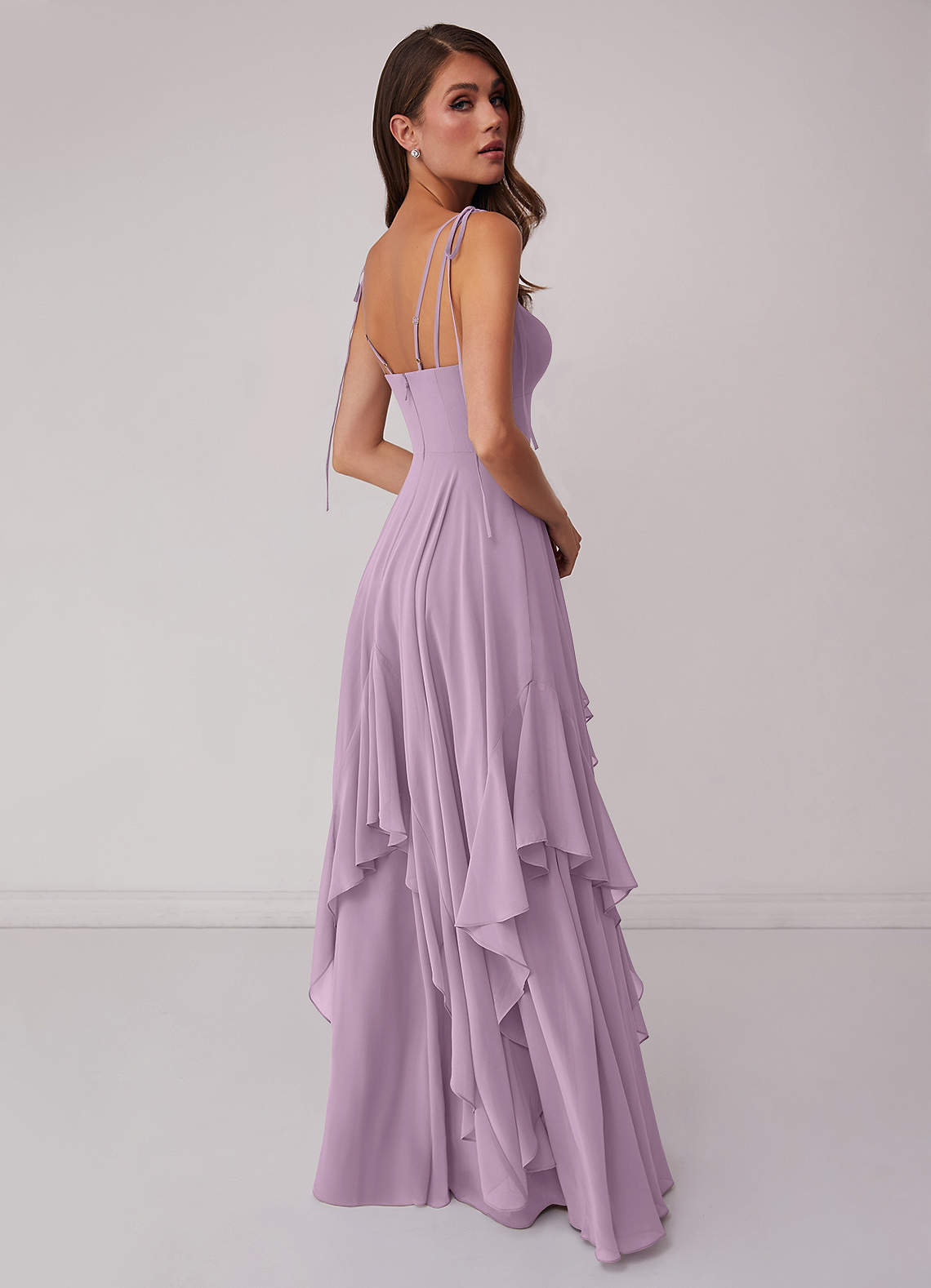 Gestuftes Kleid in A-Linie aus Chiffon mit V-Ausschnitt-AZ94917081-Endgültiger Verkauf