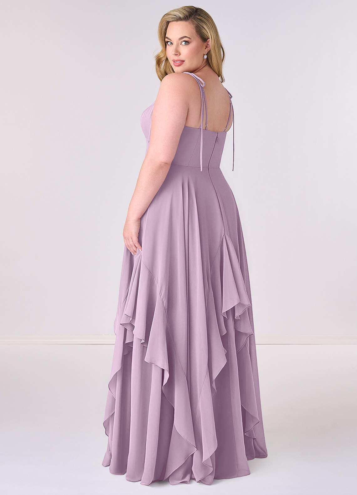 Gestuftes Kleid in A-Linie aus Chiffon mit V-Ausschnitt-AZ94917081-Endgültiger Verkauf