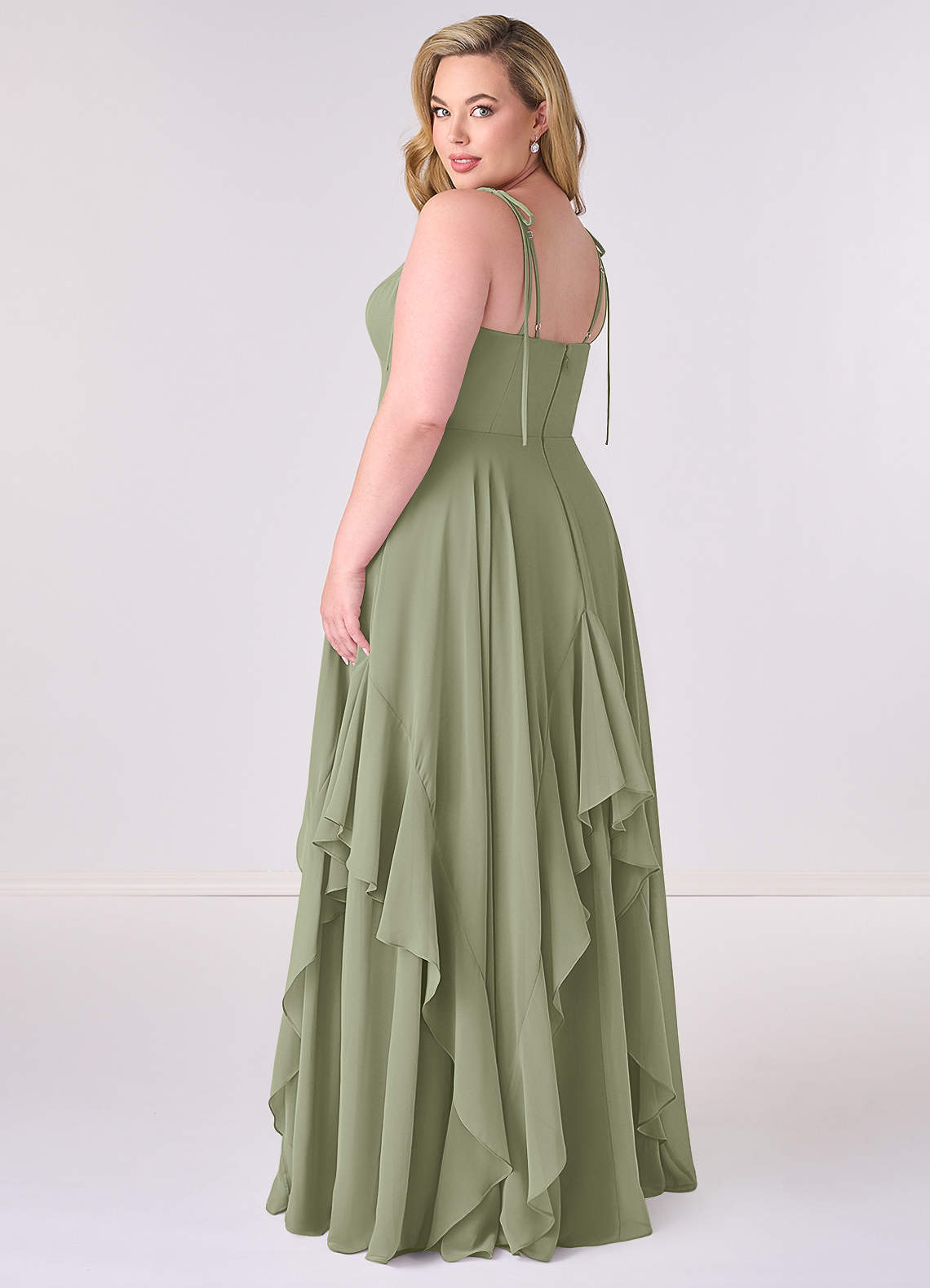 Gestuftes Kleid in A-Linie aus Chiffon mit V-Ausschnitt-AZ46122409-Endgültiger Verkauf
