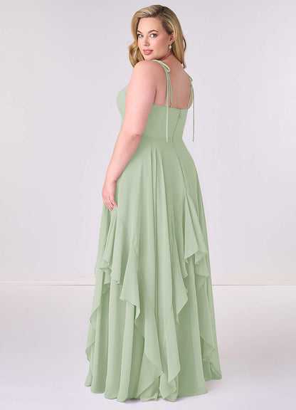 Robe trapèze à plusieurs niveaux en mousseline à col en V-AZ99013326-Endgültiger Verkauf