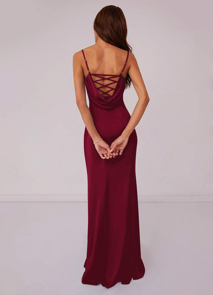 Plissee-Schnürkleid aus Stretch-Satin im Meerjungfrau-Stil-AZ84544327-Endgültiger Verkauf