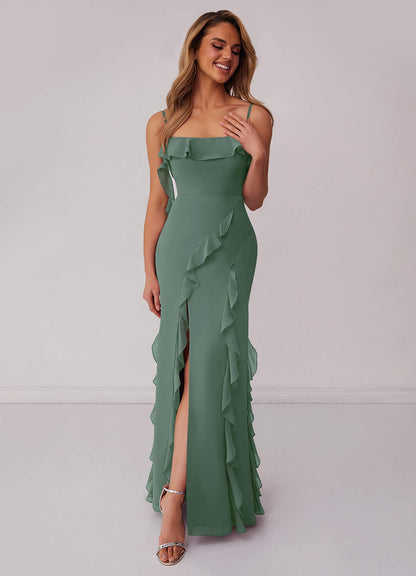 Rüschenkleid aus Chiffon mit Beinschlitz-AZ6802361-Endgültiger Verkauf
