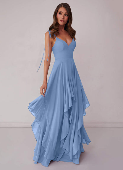 Vestido evasé de gasa con cuello en V-AZ27453232-Endgültiger Verkauf
