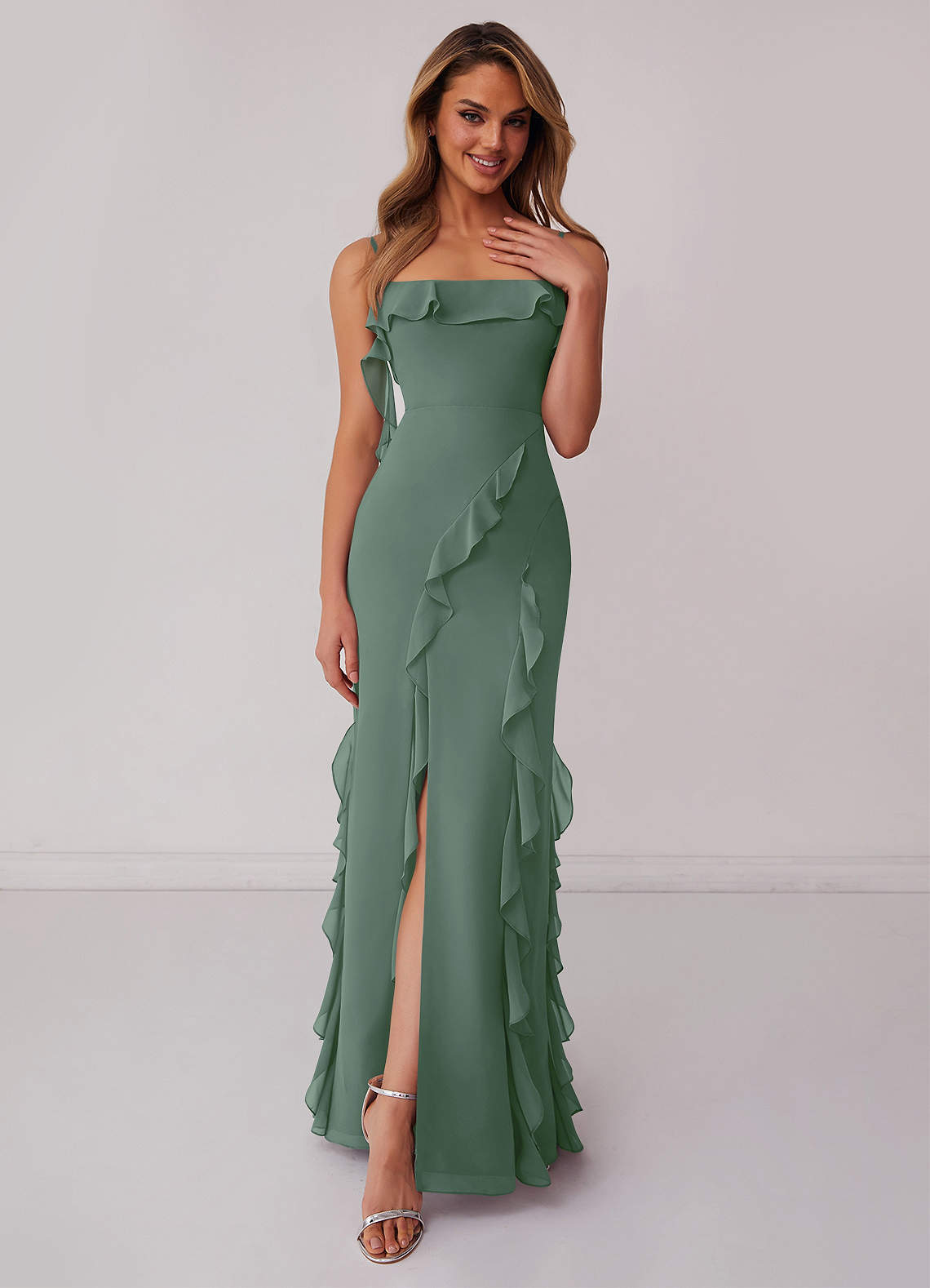 Rüschenkleid aus Chiffon mit Beinschlitz-AZ6802361-Endgültiger Verkauf