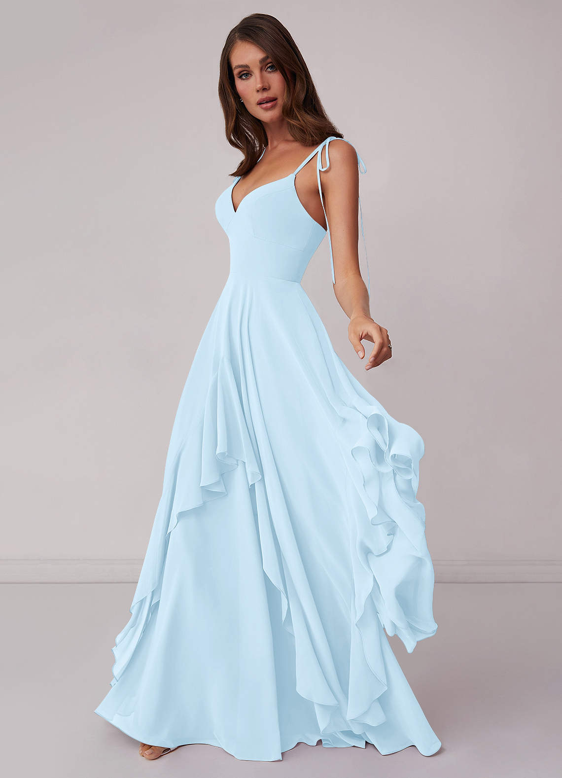 Abito a trapezio a strati in chiffon con scollo a V-AZ40500320-Letzte Chance