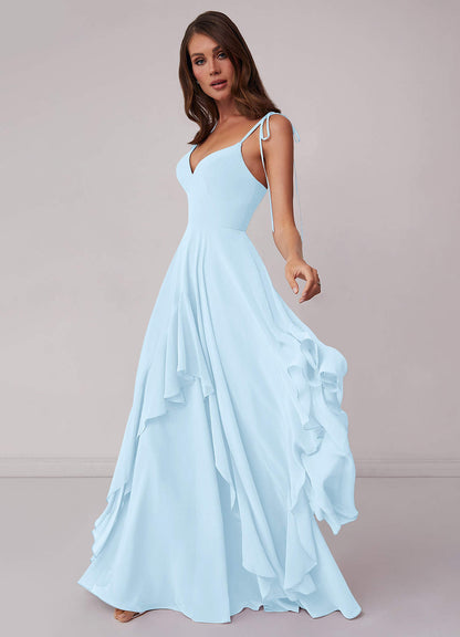 Abito a trapezio a strati in chiffon con scollo a V-AZ40500320-Letzte Chance