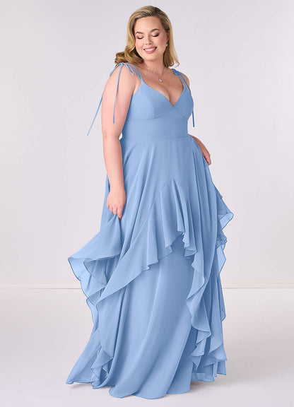 Vestido evasé de gasa con cuello en V-AZ27453232-Endgültiger Verkauf