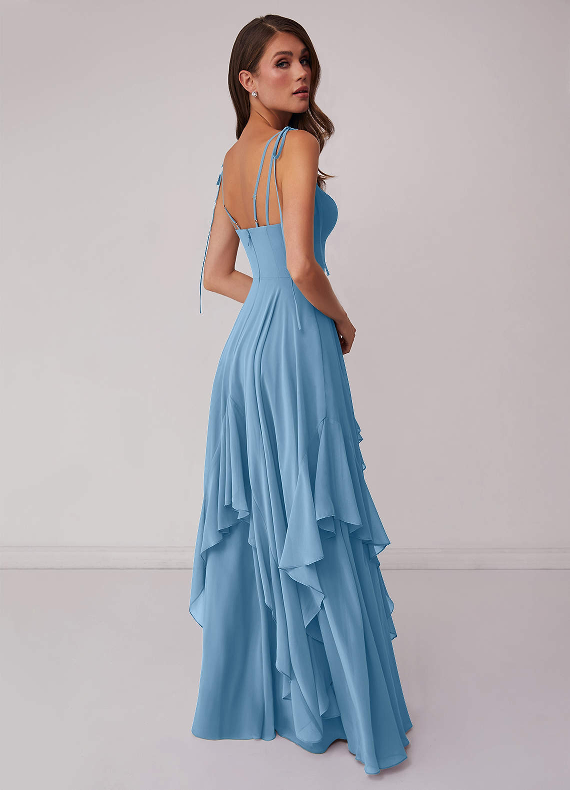 Gestuftes Kleid in A-Linie aus Chiffon mit V-Ausschnitt-AZ63021165-Letzte Chance