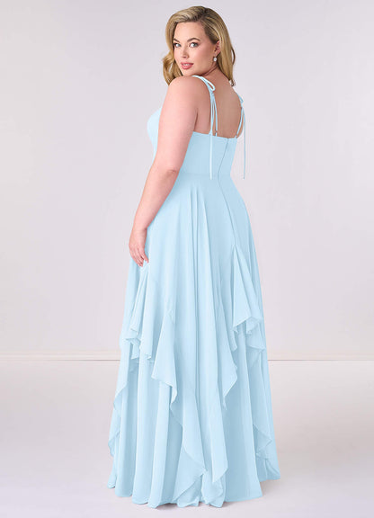 Abito a trapezio a strati in chiffon con scollo a V-AZ40500320-Letzte Chance