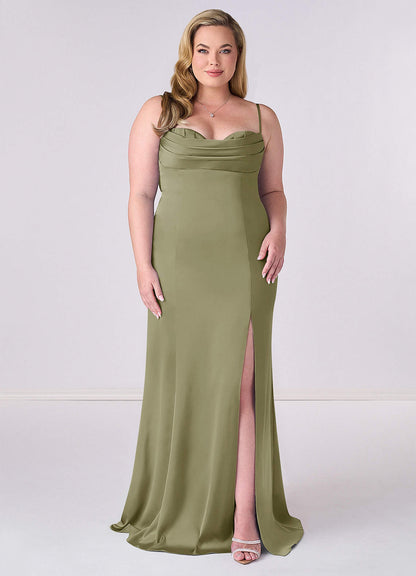 Plissee-Schnürkleid aus Stretch-Satin im Meerjungfrau-Stil-AZ52817544-Endgültiger Verkauf