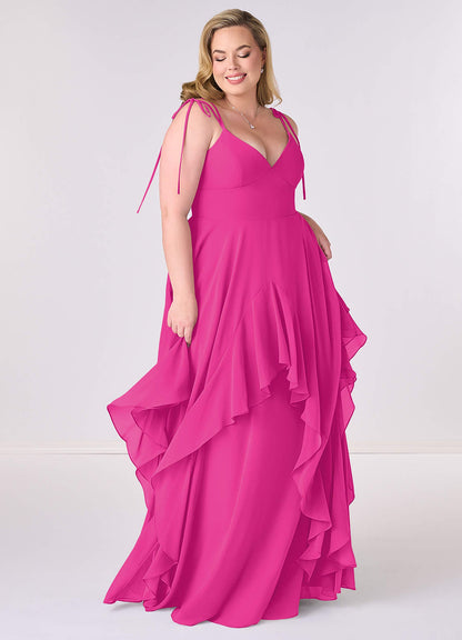 Abito a trapezio a strati in chiffon con scollo a V-AZ6964072-Endgültiger Verkauf