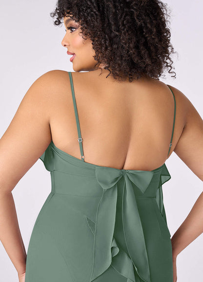 Rüschenkleid aus Chiffon mit Beinschlitz-AZ6802361-Endgültiger Verkauf