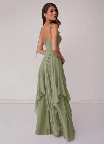 Gestuftes Kleid in A-Linie aus Chiffon mit V-Ausschnitt-AZ46122409-Endgültiger Verkauf