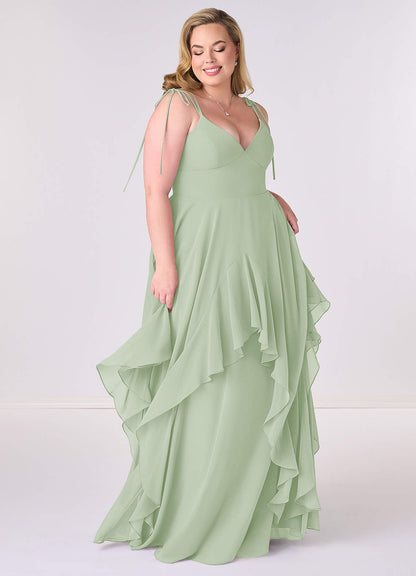 Robe trapèze à plusieurs niveaux en mousseline à col en V-AZ99013326-Endgültiger Verkauf