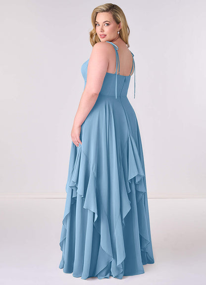 Gestuftes Kleid in A-Linie aus Chiffon mit V-Ausschnitt-AZ63021165-Letzte Chance