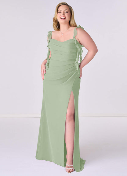 Robe sirène plissée en mousseline à volants et décolleté en cœur-AZ6828372-Letzte Chance