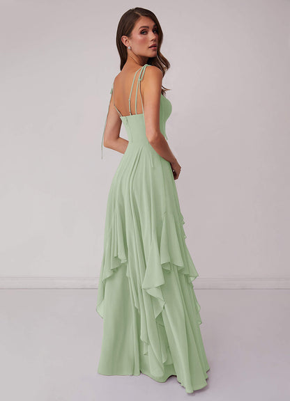 Robe trapèze à plusieurs niveaux en mousseline à col en V-AZ99013326-Endgültiger Verkauf