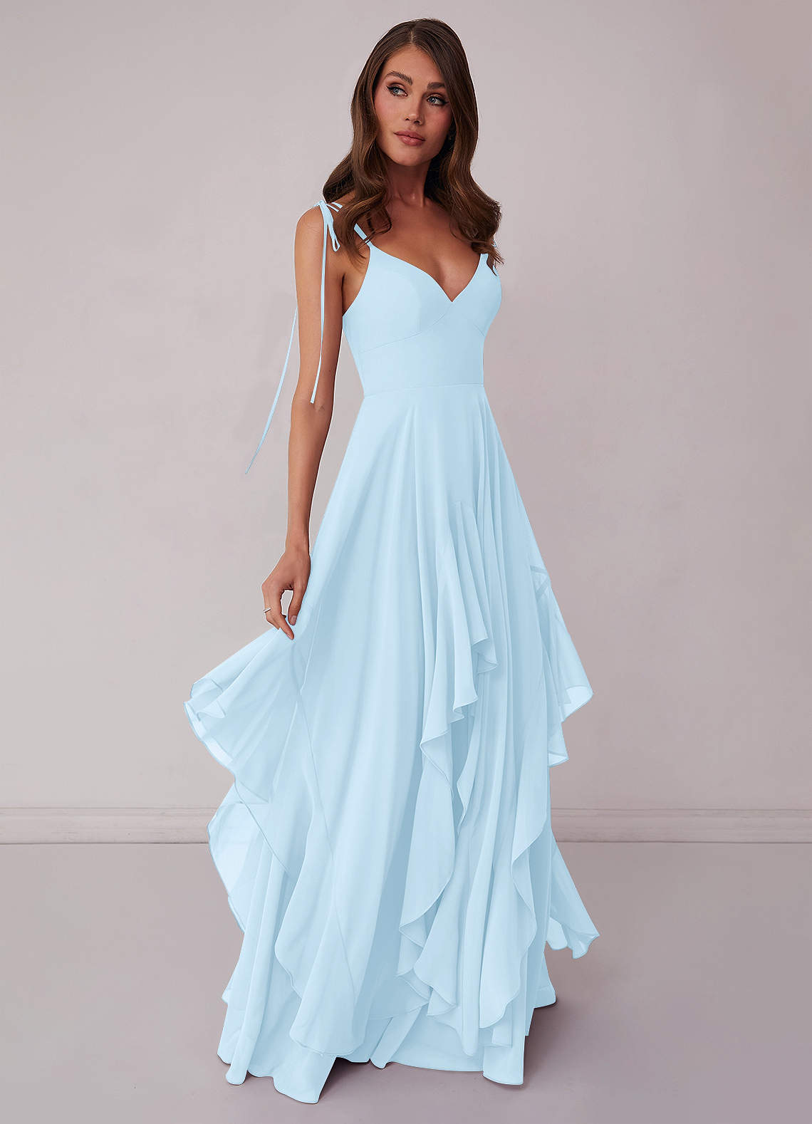 Abito a trapezio a strati in chiffon con scollo a V-AZ40500320-Letzte Chance