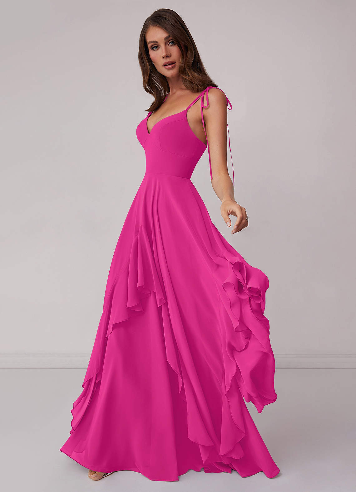 Abito a trapezio a strati in chiffon con scollo a V-AZ6964072-Endgültiger Verkauf