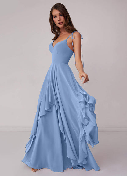 Vestido evasé de gasa con cuello en V-AZ27453232-Endgültiger Verkauf