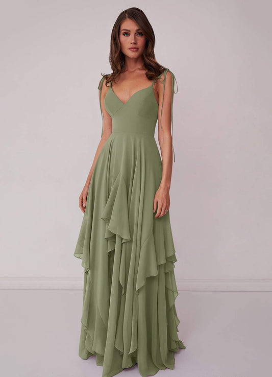 Gestuftes Kleid in A-Linie aus Chiffon mit V-Ausschnitt-AZ73772281-Letzte Chance