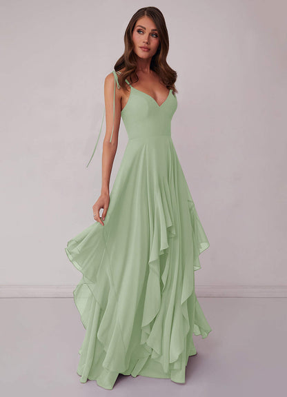 Robe trapèze à plusieurs niveaux en mousseline à col en V-AZ99013326-Endgültiger Verkauf