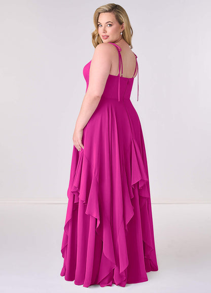 Gestuftes Kleid in A-Linie aus Chiffon mit V-Ausschnitt-AZ61178472-Endgültiger Verkauf