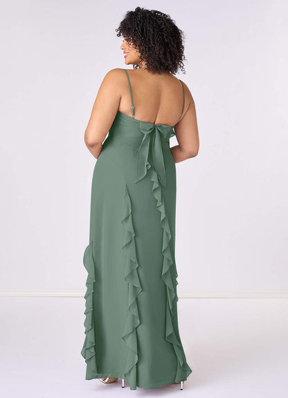 Rüschenkleid aus Chiffon mit Beinschlitz-AZ6802361-Endgültiger Verkauf