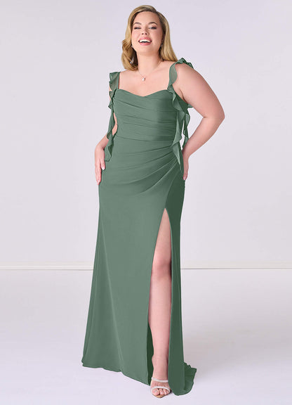 Vestido de sirena de gasa con volantes plisados y escote corazón-AZ61599665-Endgültiger Verkauf