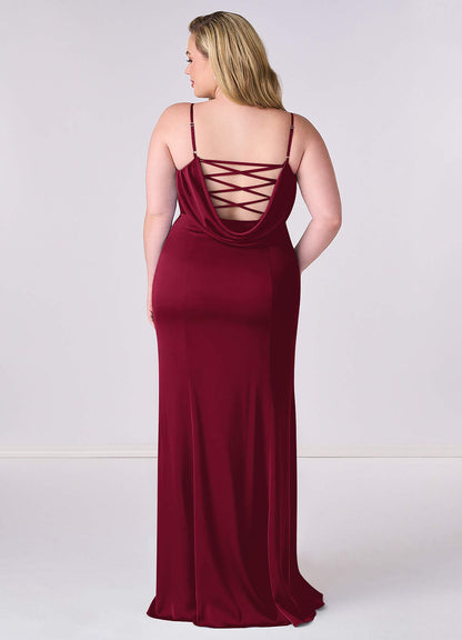 Plissee-Schnürkleid aus Stretch-Satin im Meerjungfrau-Stil-AZ84544327-Endgültiger Verkauf