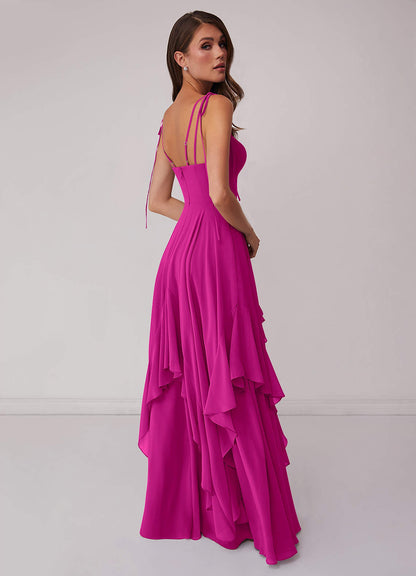 Gestuftes Kleid in A-Linie aus Chiffon mit V-Ausschnitt-AZ6904725-Endgültiger Verkauf