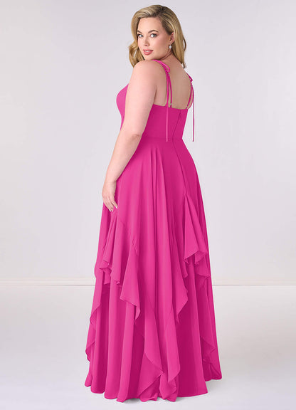 Abito a trapezio a strati in chiffon con scollo a V-AZ6964072-Endgültiger Verkauf