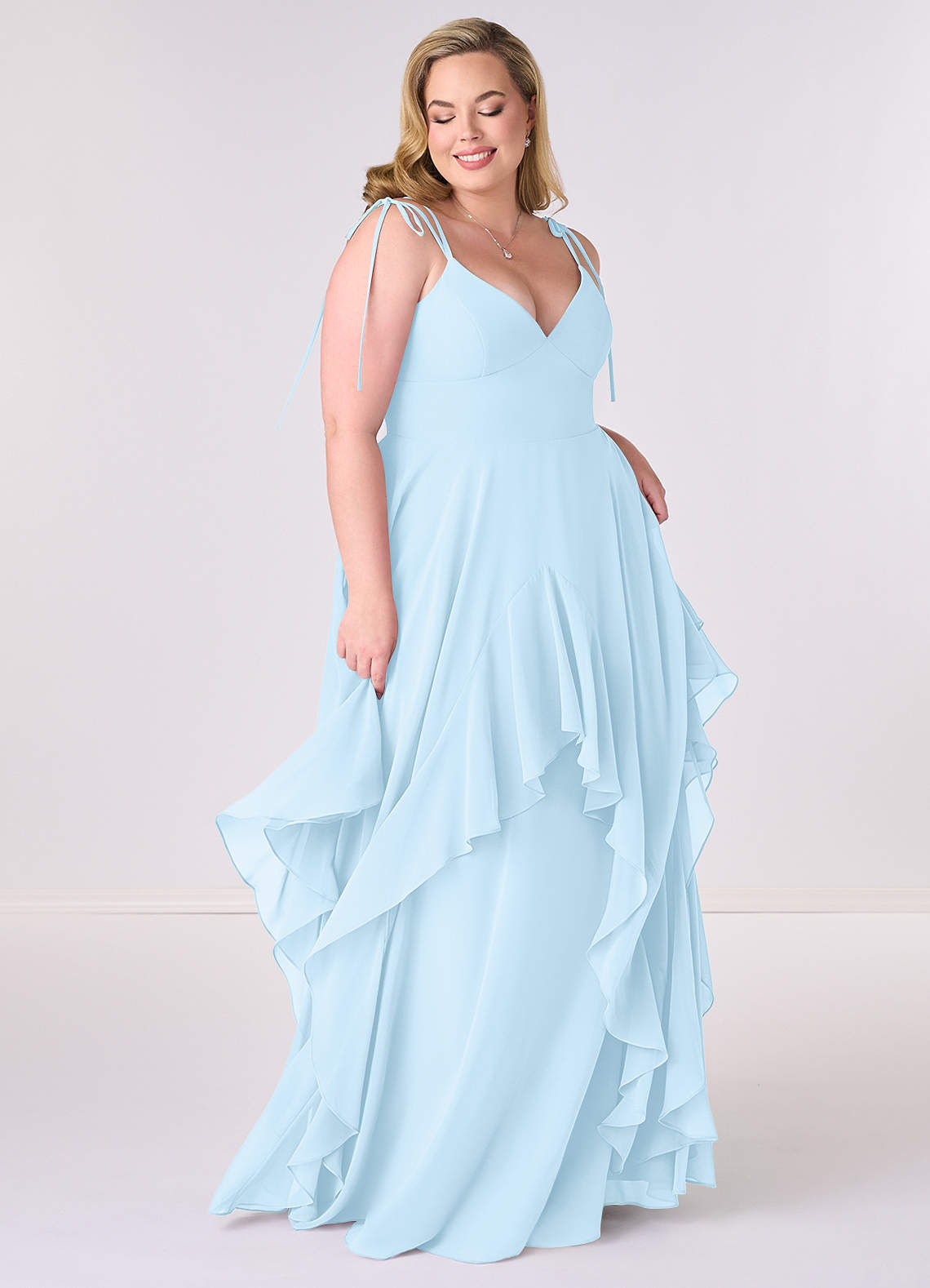 Abito a trapezio a strati in chiffon con scollo a V-AZ40500320-Letzte Chance