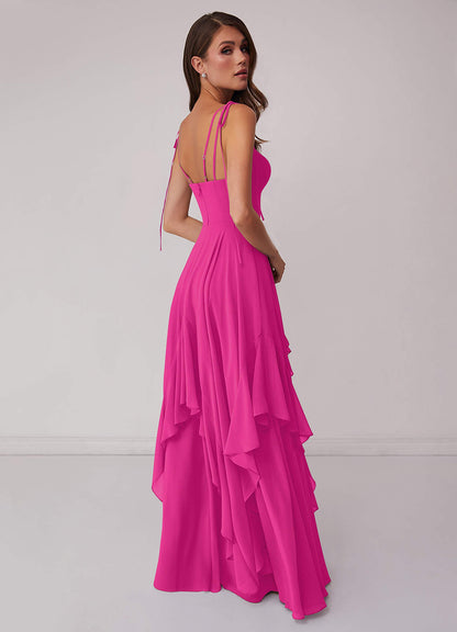 Abito a trapezio a strati in chiffon con scollo a V-AZ6964072-Endgültiger Verkauf