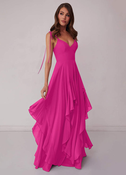 Abito a trapezio a strati in chiffon con scollo a V-AZ6964072-Endgültiger Verkauf