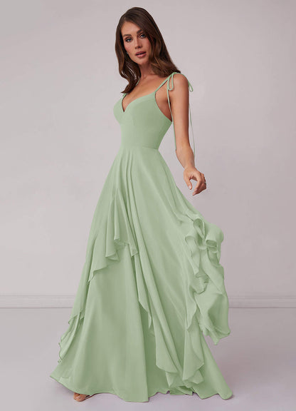 Robe trapèze à plusieurs niveaux en mousseline à col en V-AZ99013326-Endgültiger Verkauf