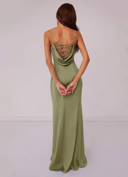 Plissee-Schnürkleid aus Stretch-Satin im Meerjungfrau-Stil-AZ52817544-Endgültiger Verkauf