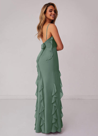 Rüschenkleid aus Chiffon mit Beinschlitz-AZ6802361-Endgültiger Verkauf
