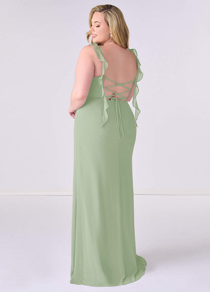 Robe sirène plissée en mousseline à volants et décolleté en cœur-AZ6828372-Letzte Chance